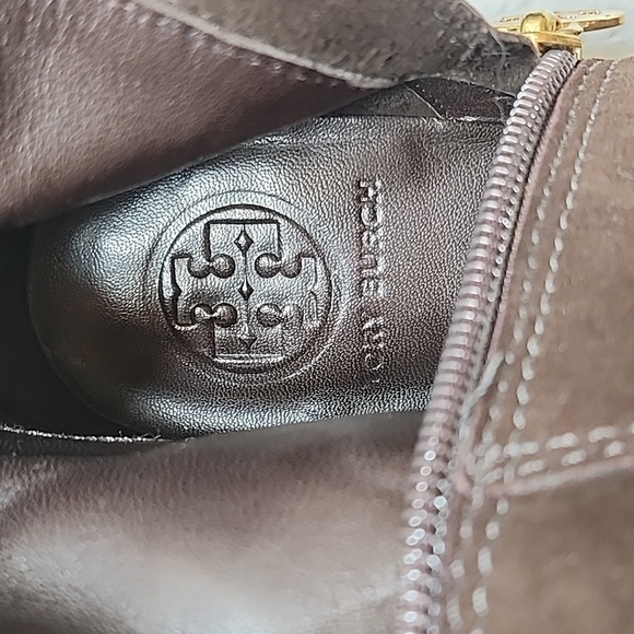 Tory Burch Uma Brown Genuine Suede Knee High Full Zip Trim Riding Boots Sz 7 - Picture 13 of 16